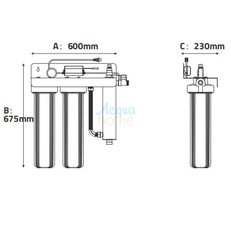 PURIFICATORE ACQUA 20" BIG DUE STADI + SISTEMA UVC IN ACCIAO AISI 304 INTEGRATO - PER TUTTA LA CASA