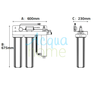 PURIFICATORE ACQUA 20" BIG DUE STADI + SISTEMA UVC IN ACCIAO AISI 304 INTEGRATO - PER TUTTA LA CASA
