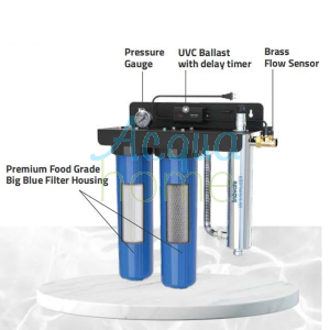 PURIFICATORE ACQUA 20" BIG DUE STADI + SISTEMA UVC IN ACCIAO AISI 304 INTEGRATO - PER TUTTA LA CASA