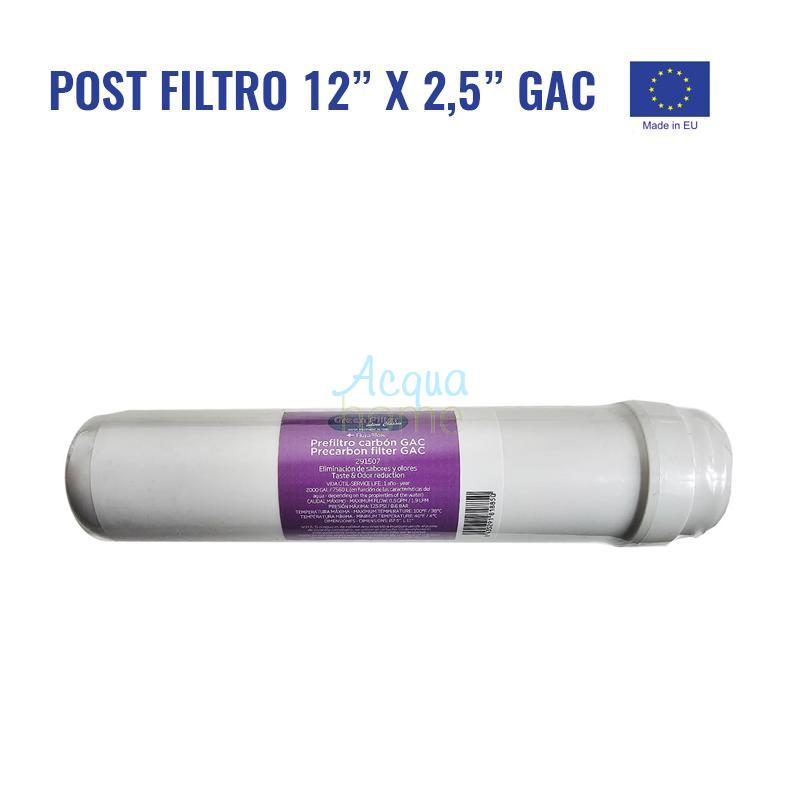 POST FILTER IN LINE GAC 2.5" X 12" - ATT. 1/4" F (MADE IN EU) GRANULAR ACTIVATED CARBON