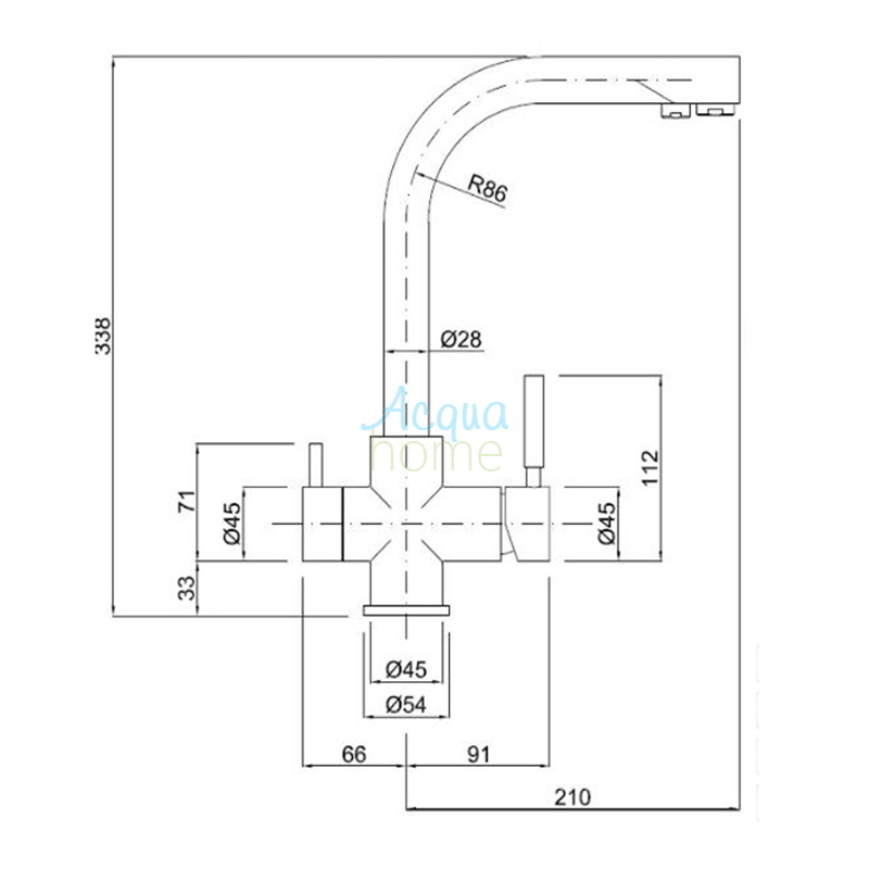 ELEGANT 90° CHROME 3-WAY MONOBLOCK MIXER TAP