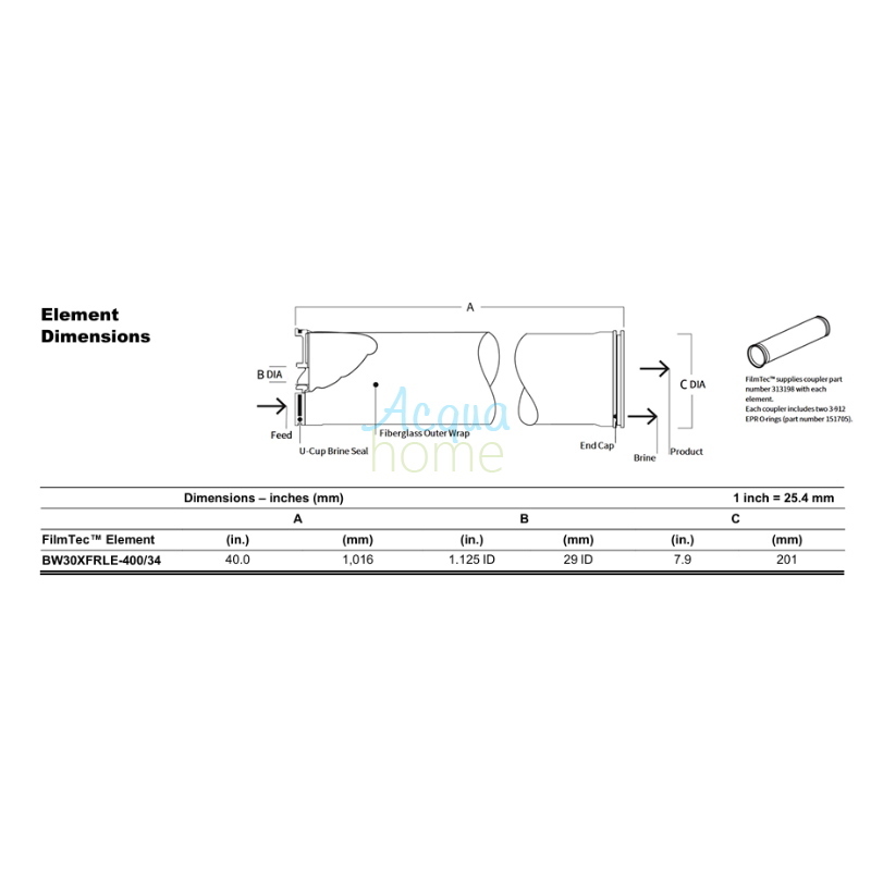FILMTEC BW30-PRO 400 MEMBRANE (8" 8040) REVERSE OSMOSIS