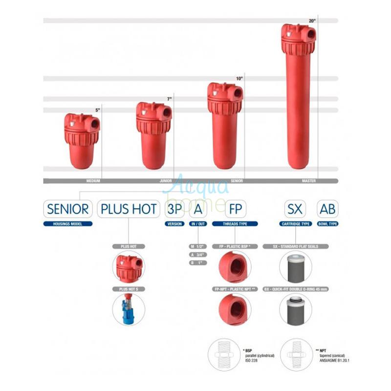 SENIOR PLUS HOT 3P AFP SX AB - 10" MATT FILTER CONTAINER WITH 3/4" PLASTIC CONNECTOR | ATLAS FILTRI