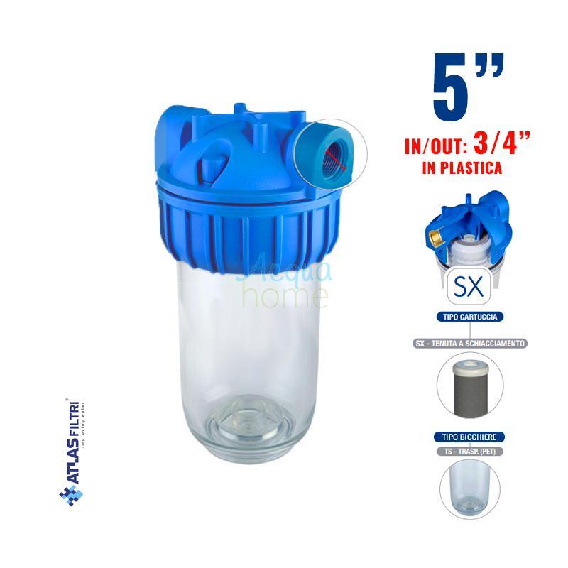 MEDIUM PLUS 3P AFP SX TS - FILTRO CONTENITORE 5" TRASPARENTE ATT. 3/4" IN PLASTICA | ATLAS FILTRI
