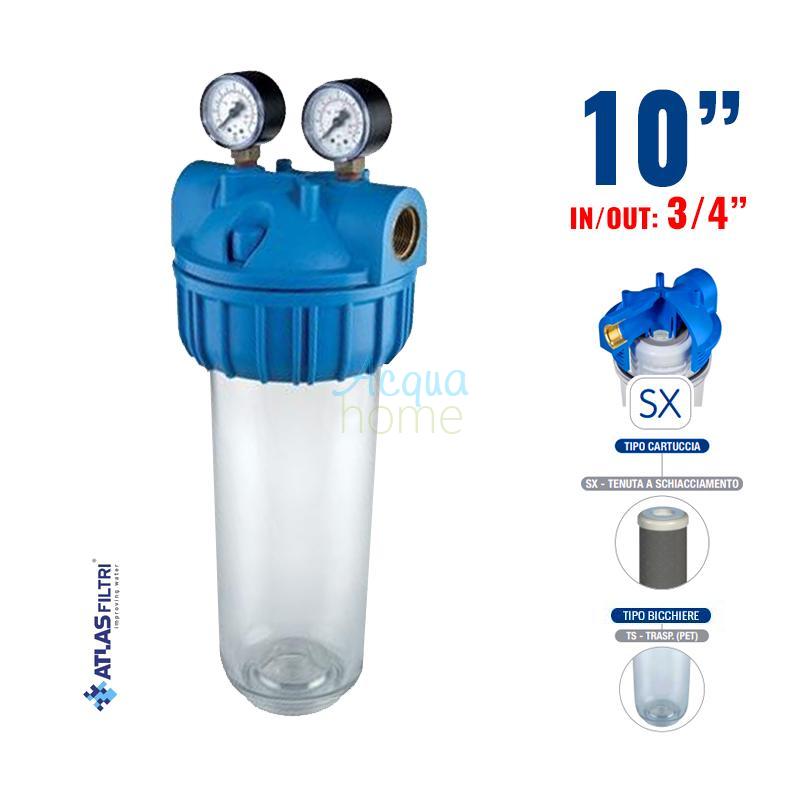 SENIOR PLUS M 3P AFO SX TS - 10" TRANSPARENT FILTER CONTAINER WITH 3/4" CONNECTOR PRESSURE GAUGES | ATLAS FILTRI