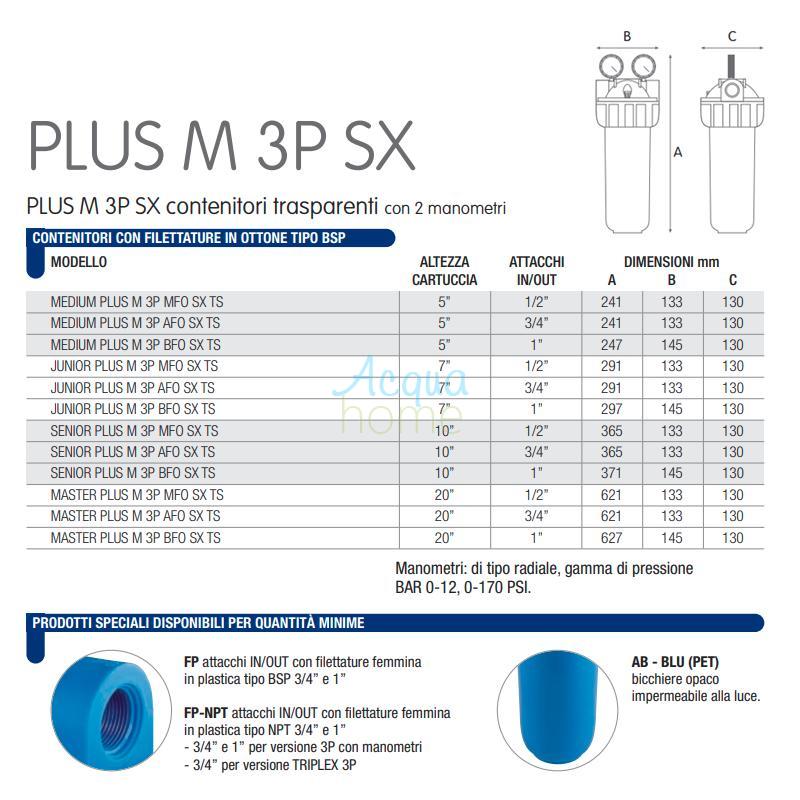 SENIOR PLUS M 3P AFO SX TS - 10" TRANSPARENT FILTER CONTAINER WITH 3/4" CONNECTOR PRESSURE GAUGES | ATLAS FILTRI