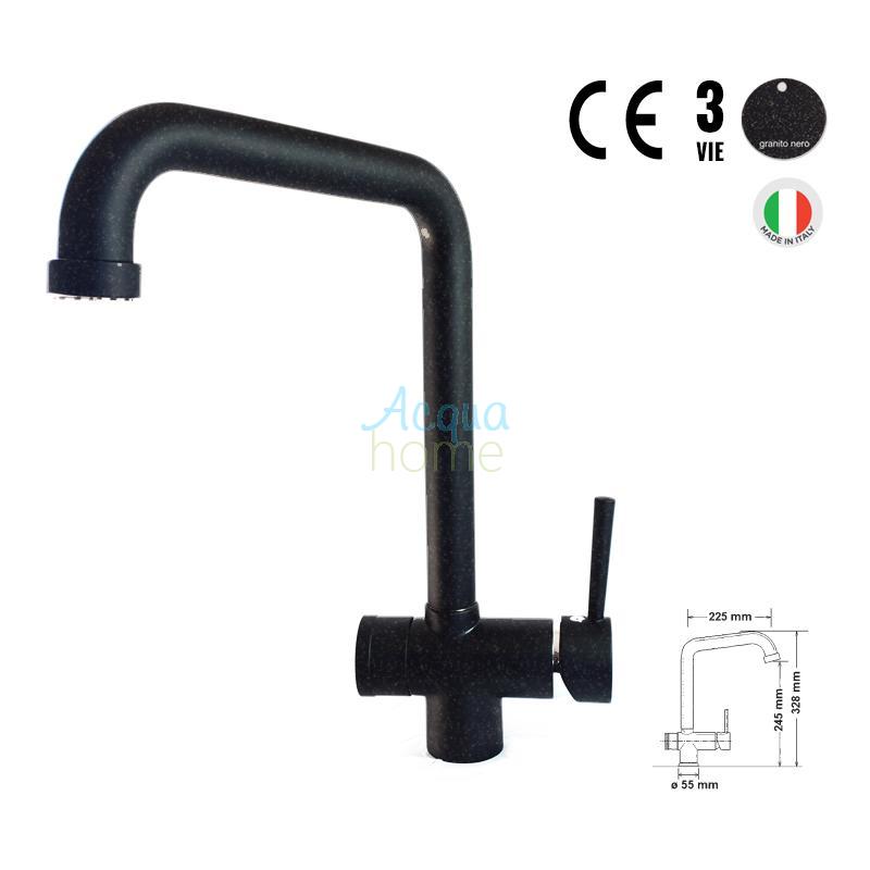 3-WAY MONOBLOCK MIXER TAP WITH HIGH SPOUT - BLACK GRANITE