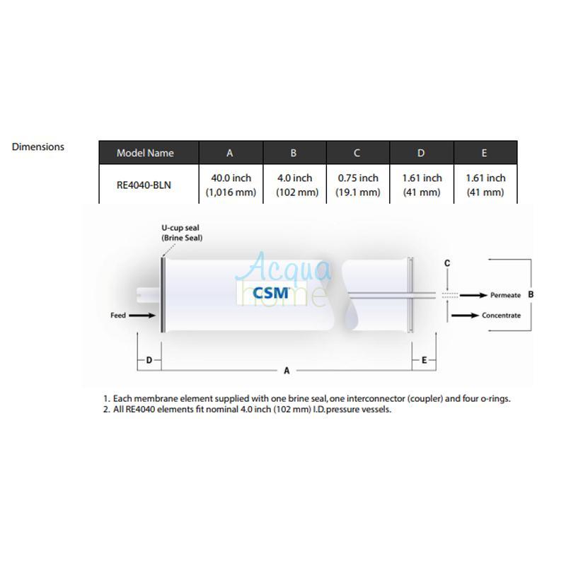 CSM RE4040-BLN 4" LOW PRESSURE REVERSE OSMOSIS MEMBRANE