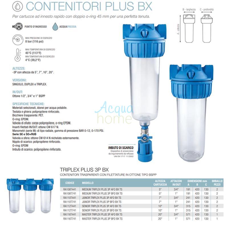 SENIOR TRIPLEX PLUS 3P BFO BX TS - 10" TRANSPARENT CONTAINER FILTER ATT. 1" | ATLAS FILTERS