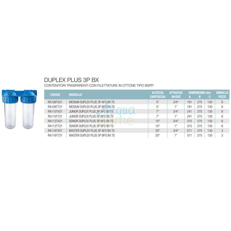 MEDIUM DUPLEX PLUS 3P AFO BX TS - 5" TRANSPARENT FILTER CONTAINER WITH 3/4" CONNECTOR | ATLAS FILTRI