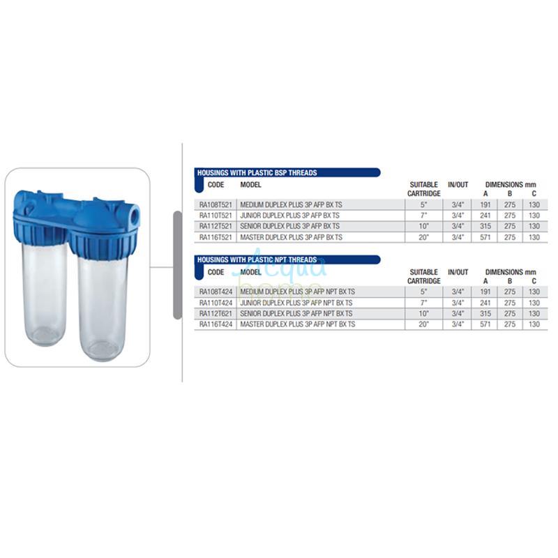 JUNIOR DUPLEX PLUS 3P AFP BX TS - 7" TRANSPARENT CONTAINER FILTER WITH 3/4" PLASTIC CONNECTION | ATLAS FILTERS