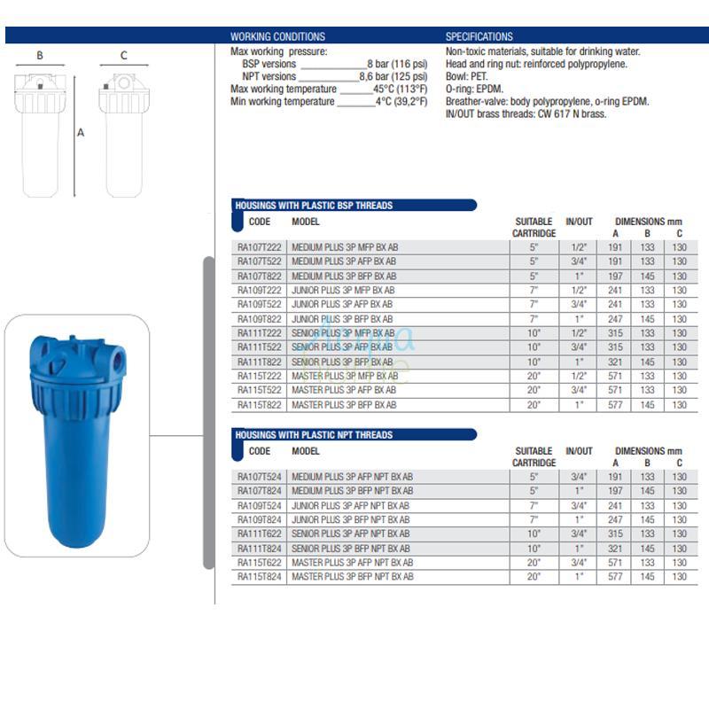 JUNIOR PLUS 3P AFP BX AB - 7" MATT CONTAINER FILTER 3/4" PLASTIC CONNECTION | ATLAS FILTERS