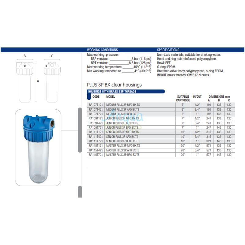 JUNIOR PLUS 3P AFO BX TS - 7" TRANSPARENT CONTAINER FILTER WITH 3/4" CONNECTION | ATLAS FILTERS