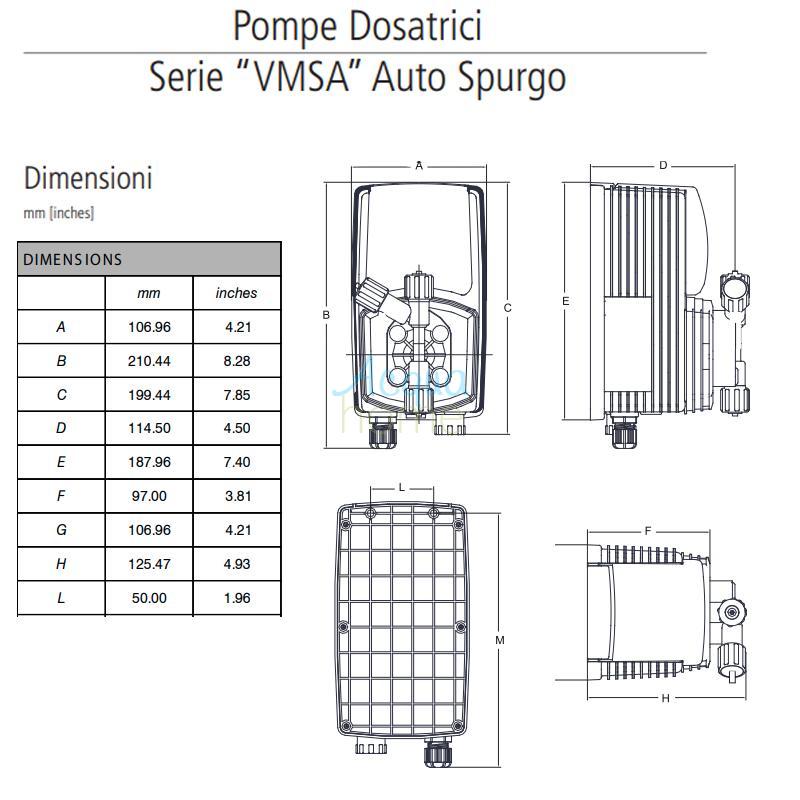 POMPA VMS PO 0408 FP 230VAC - POMPA DOSATRICE PH/REDOX PROPORZIONALE DIGITALE 8 L/H - 4 BAR - EMEC