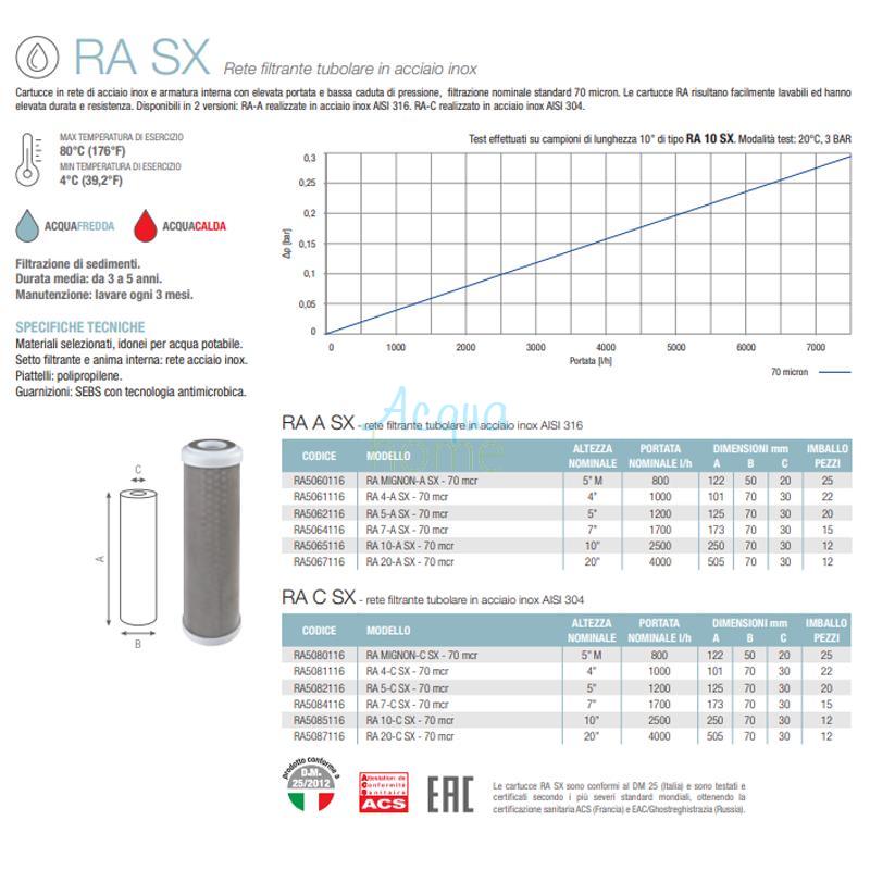 RA 10" A SX 70 MCR - WASHABLE TUBULAR NET CARTRIDGE IN AISI 316 STAINLESS STEEL - ATLAS FILTRI