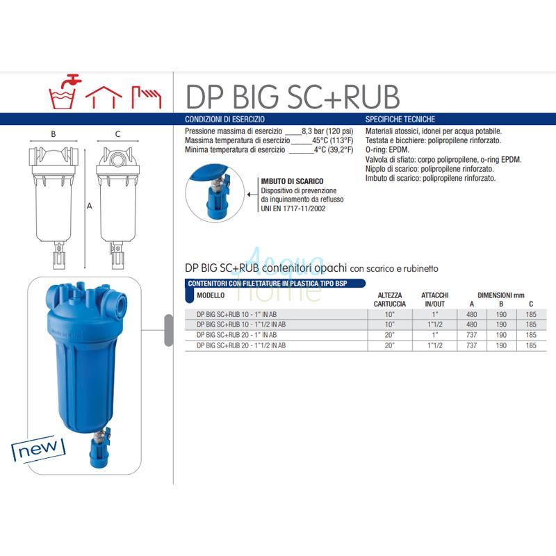 DP BIG SC+RUB 10" SX AB - 10" BIG MATT CONTAINER FILTER WITH 1" 1/2 BSP PLASTIC CONNECTION | ATLAS FILTRI