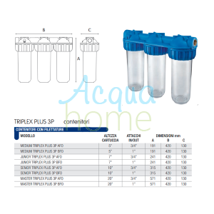 SENIOR TRIPLEX PLUS 3P AFO SX TS - 10" TRANSPARENT CONTAINER FILTER WITH 3/4" CONNECTION | ATLAS FILTERS