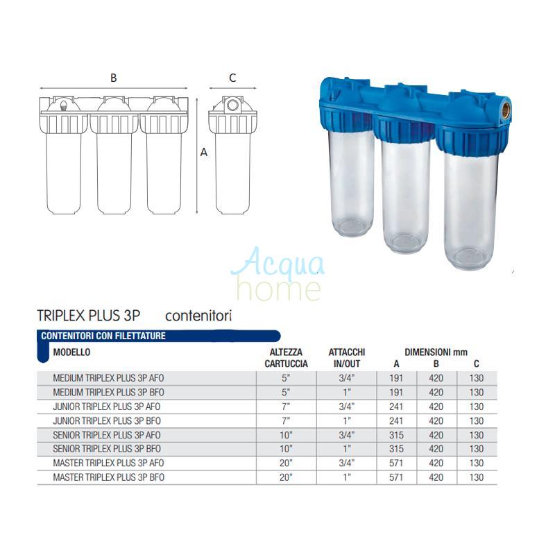 SENIOR TRIPLEX PLUS 3P BFO SX TS - 10" TRANSPARENT CONTAINER FILTER ATT. 1" | ATLAS FILTERS