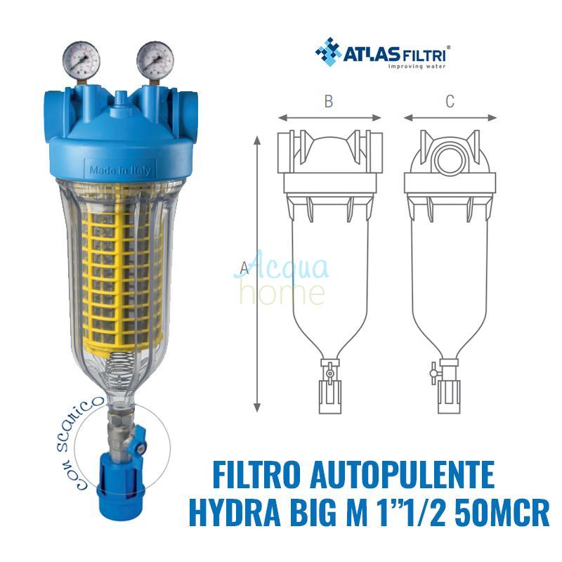 HYDRA BIG FILTER M 1"1/2 BSPP - RLH 50 MCR - MANUAL SELF-CLEANING WITH 2 PRESSURE GAUGES - ATLAS FILTRI