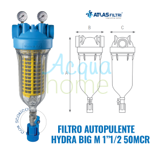 HYDRA BIG FILTER M 1"1/2 BSPP - RLH 50 MCR - MANUAL SELF-CLEANING WITH 2 PRESSURE GAUGES - ATLAS FILTRI