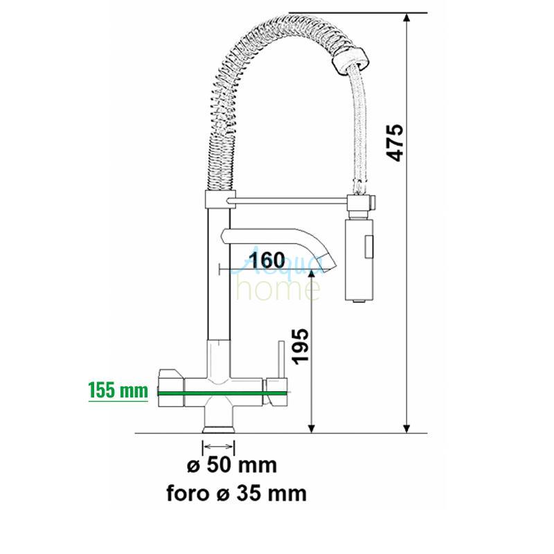 3-WAY MONOBLOCK MIXER TAP, MATT BLACK, WITH DOUBLE OUTLET SPRING - TWO SEPARATE CONTROLS - MOD. 3390
