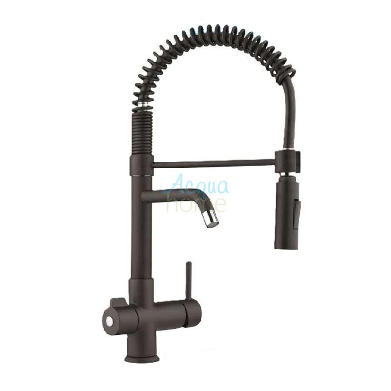 3-WAY MONOBLOCK MIXER TAP, MATT BLACK, WITH DOUBLE OUTLET SPRING - TWO SEPARATE CONTROLS - MOD. 3390
